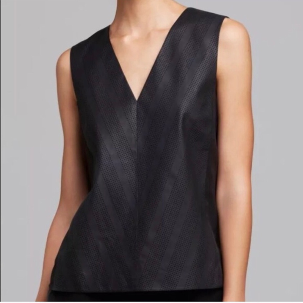 Vince Leather Chevron Perforated Tank